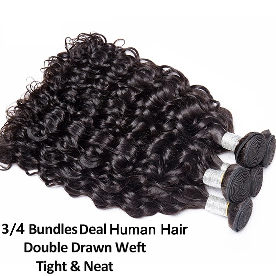 Water Wave Hair Bundles 12A Peruvian 100% Human Hair Bundles 1 3 4 Bundles Deal Wet And Wavy Curly Brazilian Hair Extensions