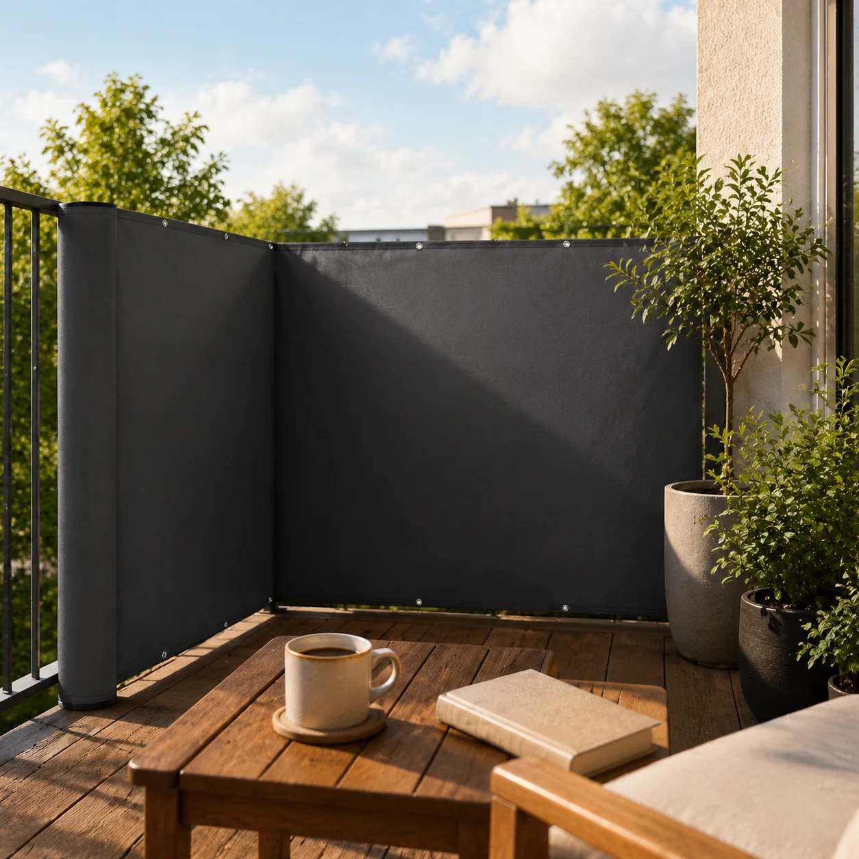 Paravent de balcon 1,2 m x 15 m en tissu enduit PU, pare-vent extérieur pour jardin, patio, cour arrière