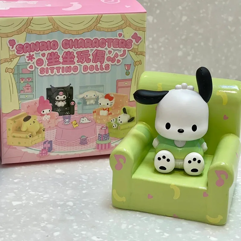 Sanrio Sentado Doll Series Blind Box, Sofá bonito, Cinnamoroll, Kuromi, Mymelody, Mysterious Surprise Box, Figura modelo Brinquedos Presentes