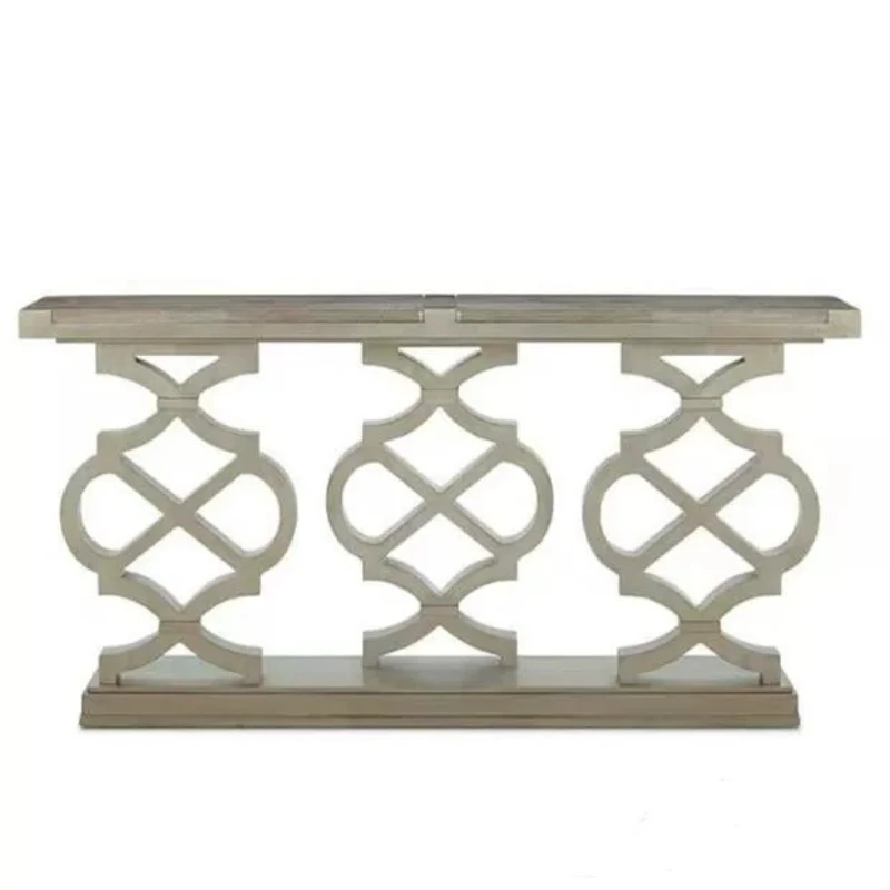 

American light luxury sofa table solid wood porch cabinet living room simple porch Mori gray marble table champagne