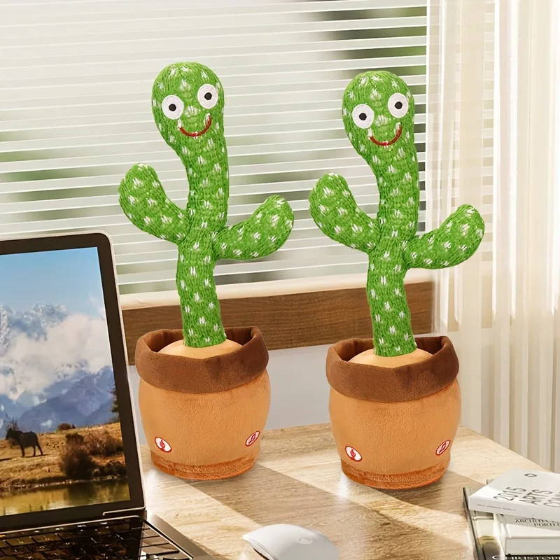 Juguete de Cactus que canta bailando, planta animada divertida con música, luces LED, regalo para niños y adultos, alivio del estrés