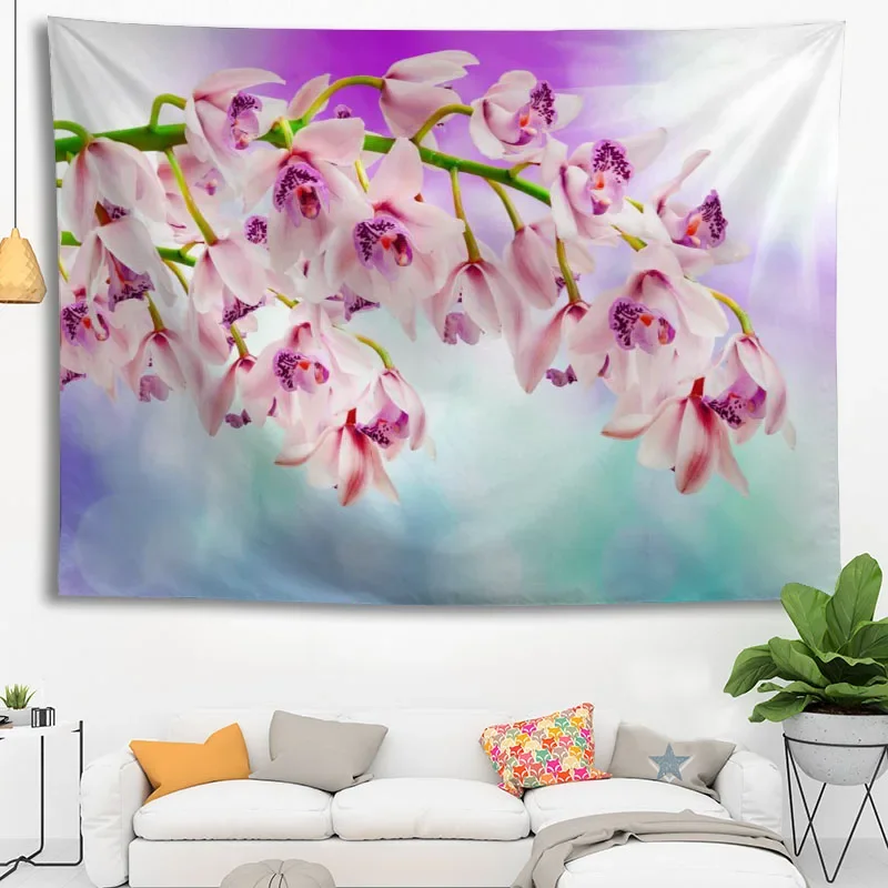 Custom High Quality Orchid Hanging Tapestry Home Party Decoration Tapestries Photo Background Cloth Table Cloth Wall Tape