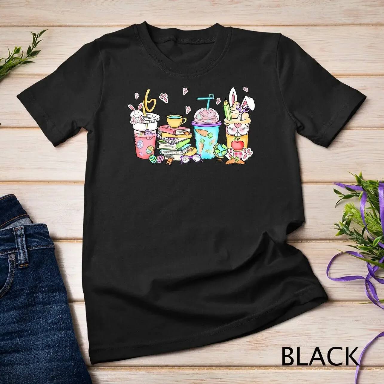 Happy Easter Bunny Coffee Lover Latte Iced Coffee Easter Day Unisex T-shirt