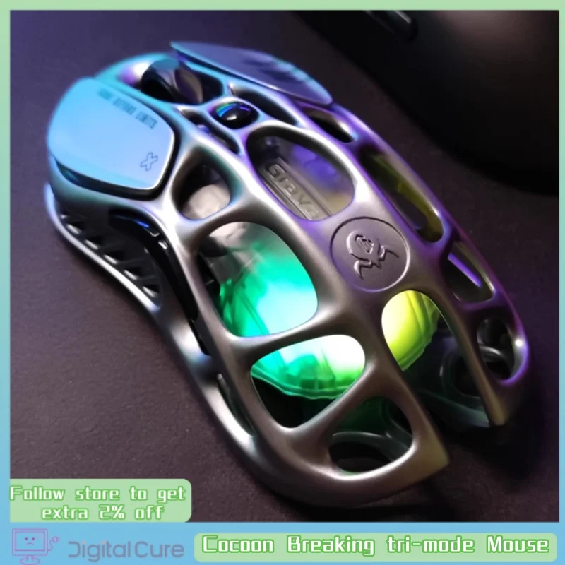 Gravity Planet Cocoon Breaking Tri-Mode Mouse Wireless Bluetooth Mute Hollow Magnesium Alloy Rechargeable E-Sports Game Mouse