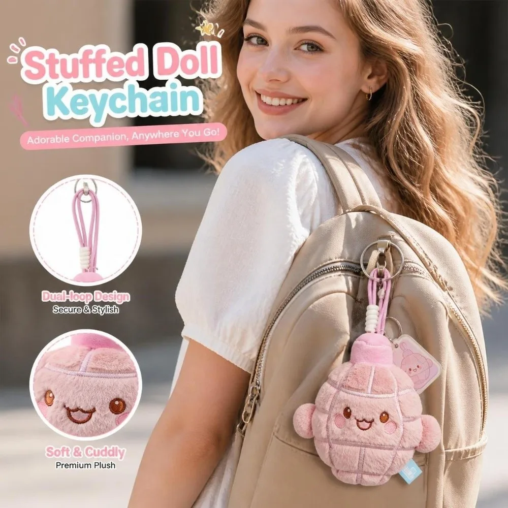 Gifts Colorful Keychain Hanging Loop Embroidered Face Keychain Soft Furry Bag Charm For Bag Decoration