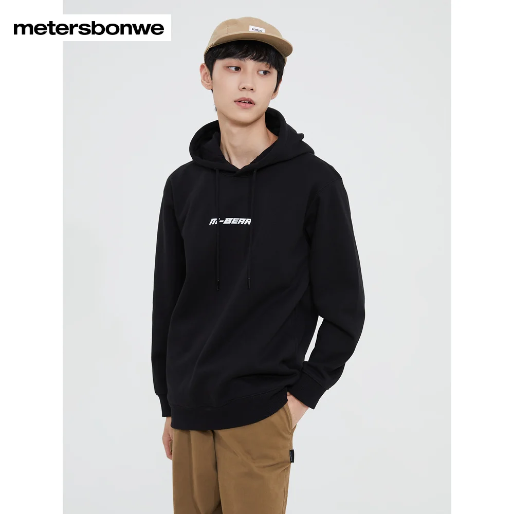 Metersbonwe-Men's Classic Fleece Hoodie Loose Print Hooded Pullover Long Sleeve Young Student High Street Autumn Winter