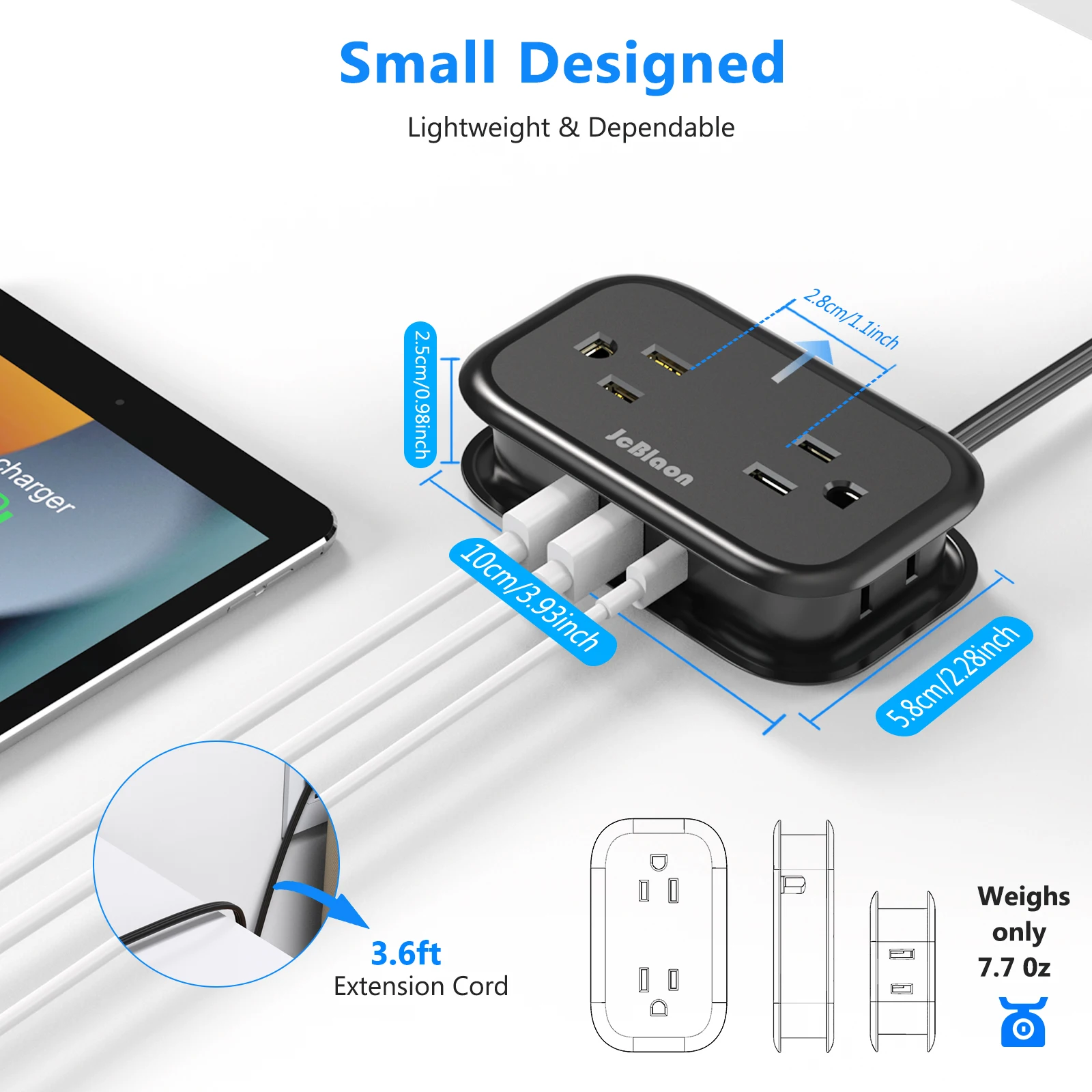 US Power Strip Multiprise Electrical Socket Network Filter with 4 AC Outlets 3 USB Ports, Groove Storage 3.6ft Extension Cord