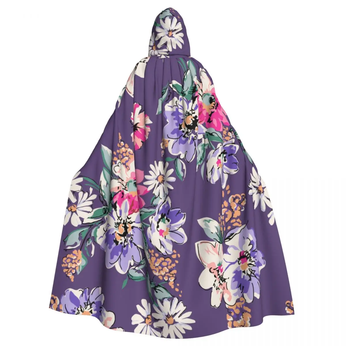 

Watercolor Flower On Purple Hooded Cloak Polyester Unisex Witch Cape Costume Accessory