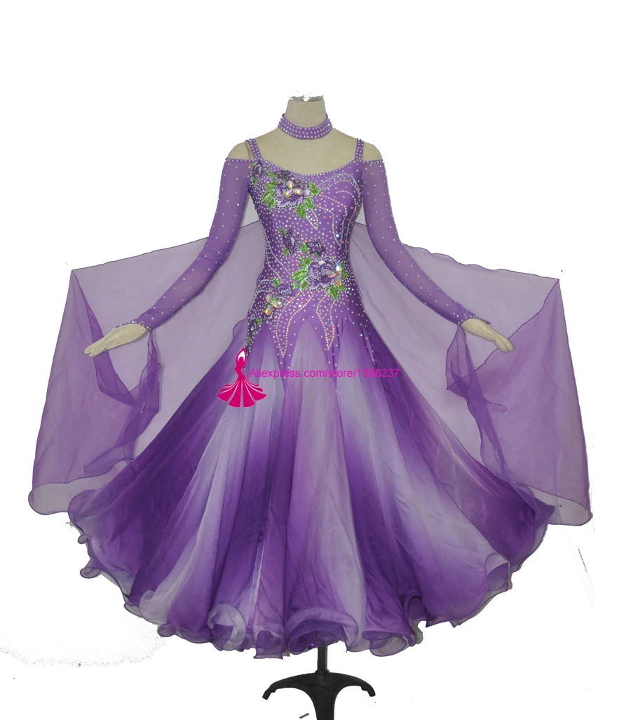 Standard Ballroom Competition Dance Dresses Lady's High Quality Purple Color Flamenco Modern Waltz Ballroom Dancing Dress