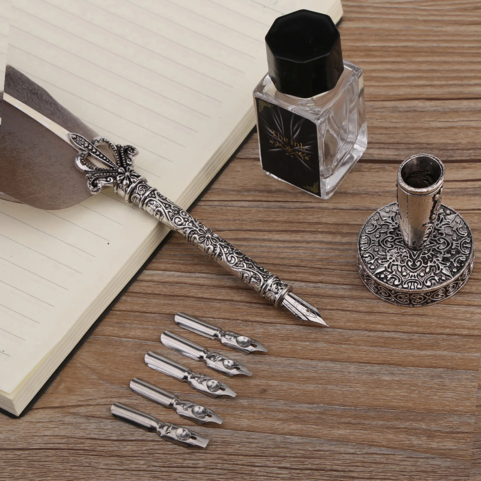 English Calligraphy  Dip Quill Pen Writing Ink Set Stationery Gift Box with 5 Nibs  dip pen  pen set quill