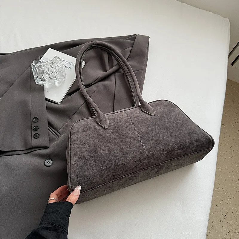Korean Suede Tote Bag for Women 2026 Autumn/Winter New Arrival Small Niche Pillow Bag Casual Commuter Underarm Bag