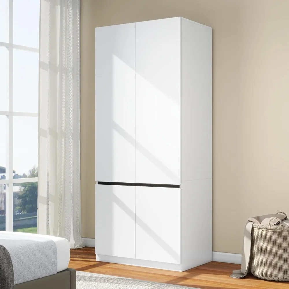 Armario blanco con 2 puertas, armario de dormitorio de 75 pulgadas para colgar ropa, armarios de almacenamiento de madera modernos
