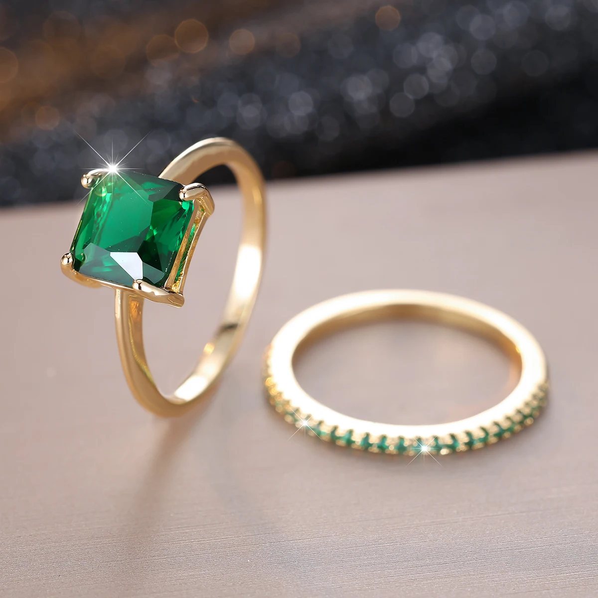 الأميرة قطع الأحمر الأخضر حجر مربع الزركون الزفاف مجموعات الزفاف الذهب اللون التراص خواتم الخطبة للنساء هدايا عيد الأم