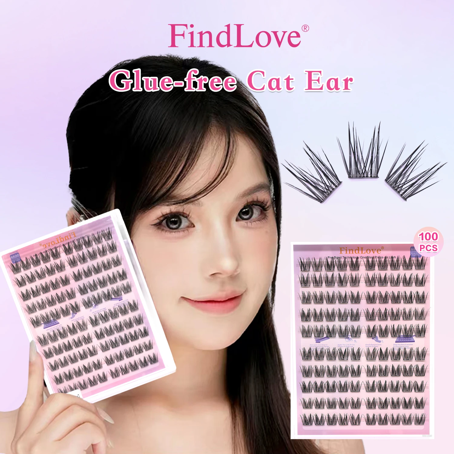 FindLove100/60 Clusters No Glue Natural & Charming Eyelashes 3 Seconds Apply Reusable False Lashes Self-adhesive for Daily&Party