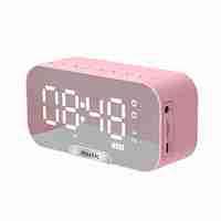4-in-1 Digital Mirror Surface Alarm Clock with BT Speaker, FM Radio & Phone Stand, Dual Alarms, Rechargeable