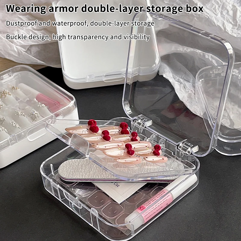 

Empty Double Layer Nail Boxes For Packaging Square Shape Box Wholesale Nail Tips Press On Nail Packaging Case Small Business