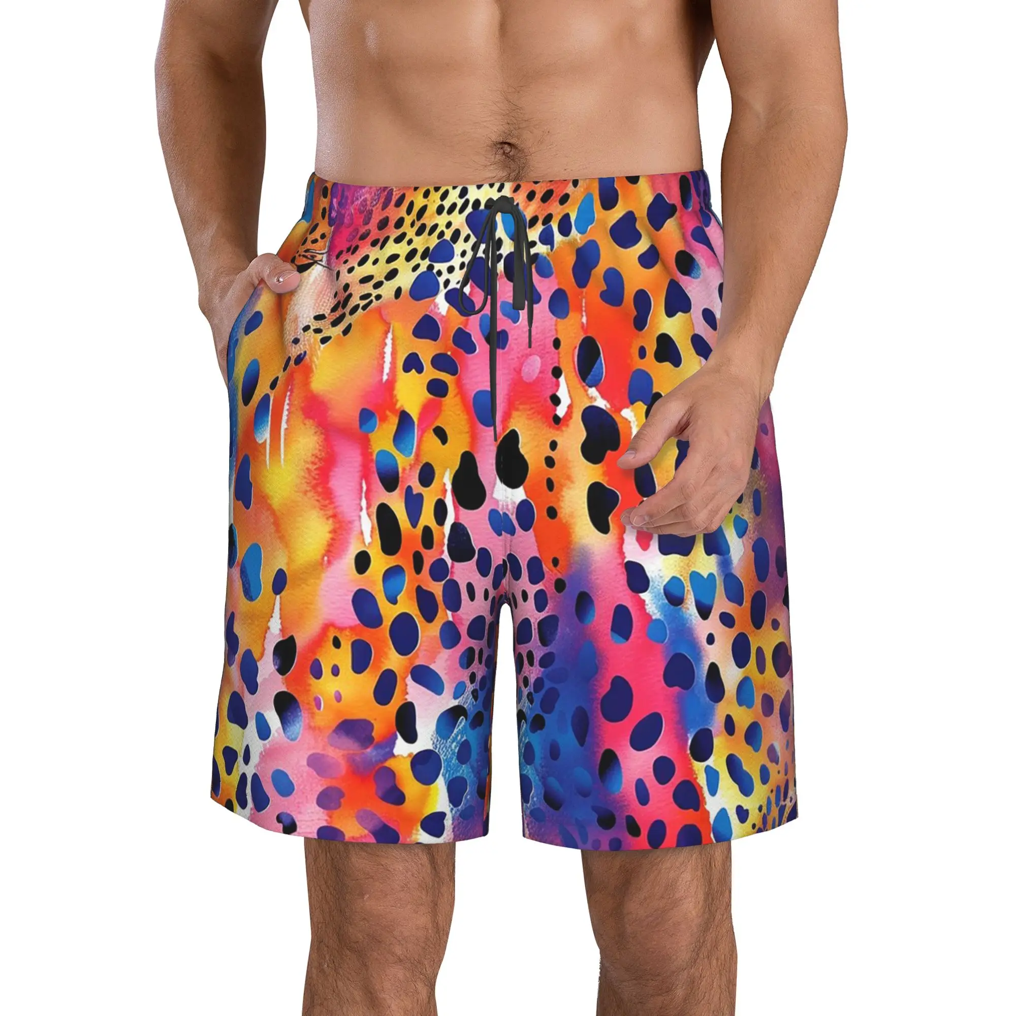 Vibrant Rainbow Leopard Print Trunks Beach Board Shorts Casual Quick Dry Swimming Summer Men Pants