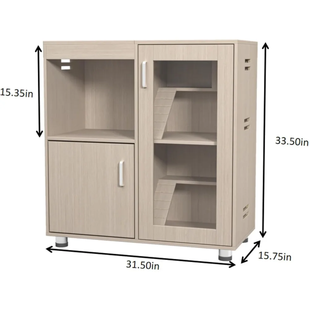Guinea Pig Cages,4-Tier Hamster Cage Wood with Storage Cabinet, House for Rat Chinchilla, Openable Top, Acrylic Windows,