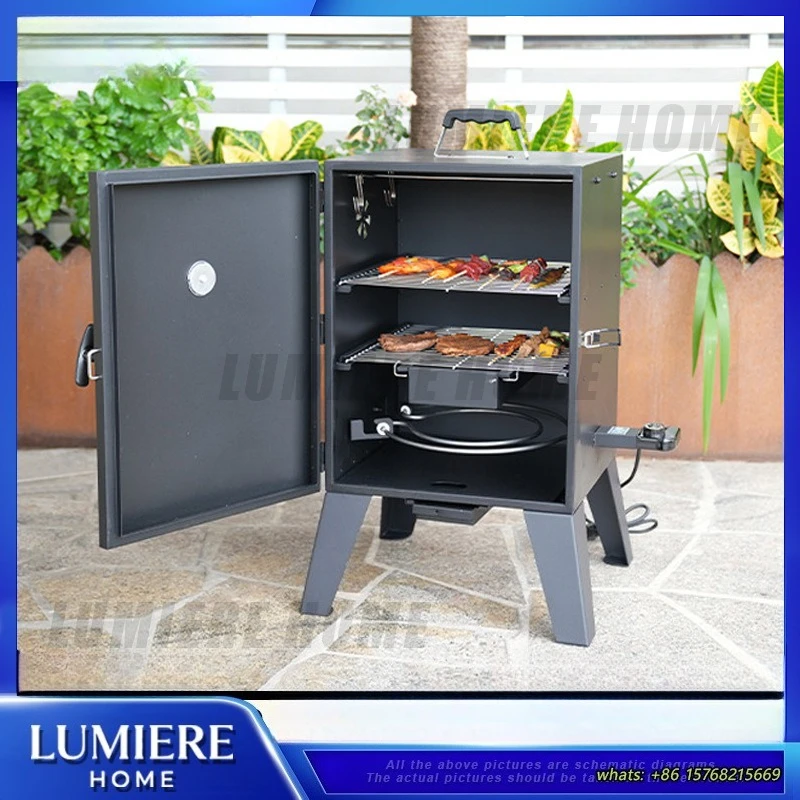 

Electric BBQ Grill with Built-in Thermometer Indoor Outdoor Smokeless Electric Barbecue Grill Vertical Stand-up Smoker Oven
