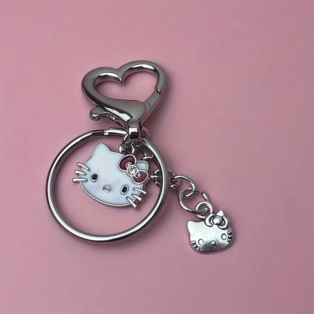Porte-clés en forme de cœur de chat Hello Kitty Y2K, figurines de dessin animé, mignon sac KT, pendentif de voiture, meilleur cadeau pour enfants, nouvelle collection 2026