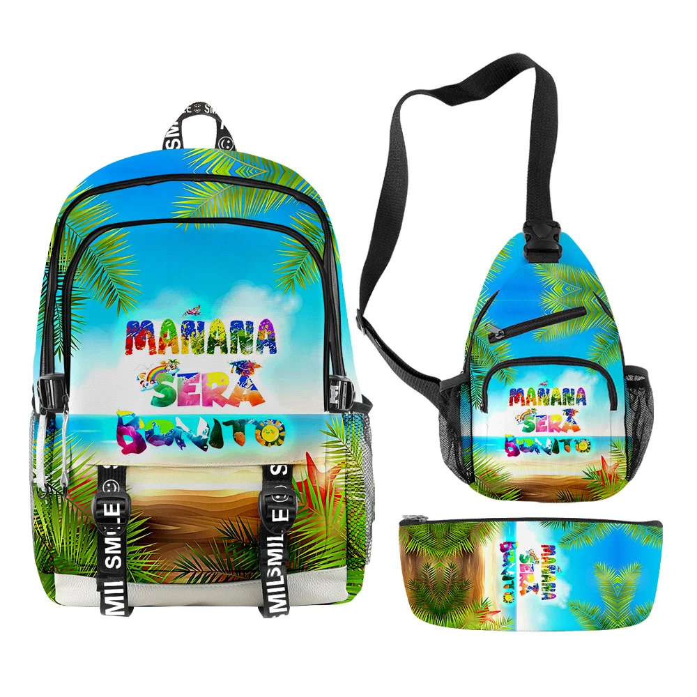 

Harajuku Novelty Manana Sera BonitoI 3D Print 3pcs/Set Student School Bags multifunction Travel Backpack Chest Bag Pencil Case