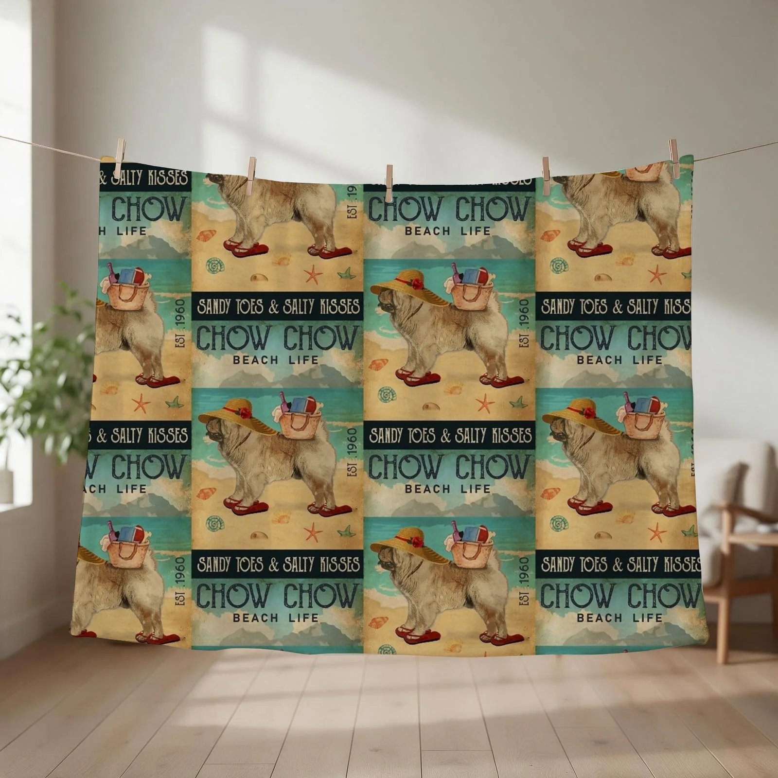 Beach Life Sandy Toes Chow Chow Throw Blanket couch cozy soft plush fuzzy picnic outdoor blanket