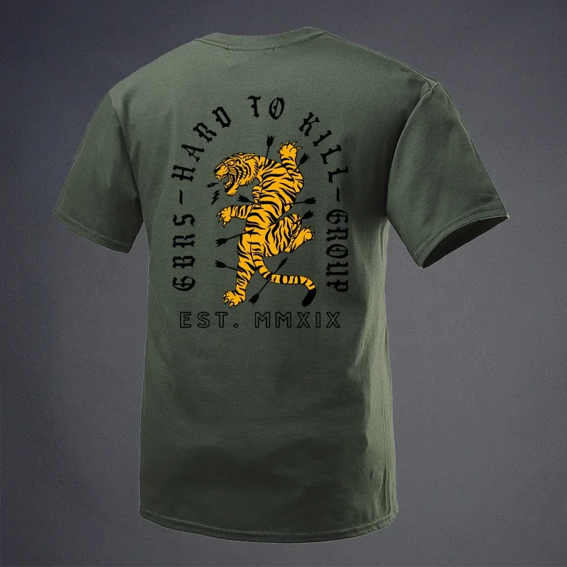 2025 夏の新製品 GBRS テーマ半袖 Tシャツタイガーマウンテンプリント純綿高品質スポーツフィットネス Tシャツ