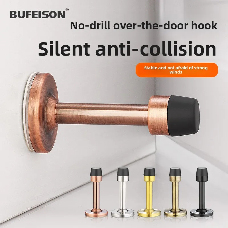 No Drill Door Stopper Stainless Steel Adhesive Door Catch Anti Collision Bathroom Door Top Rubber Door Stop Door Holder Wedge