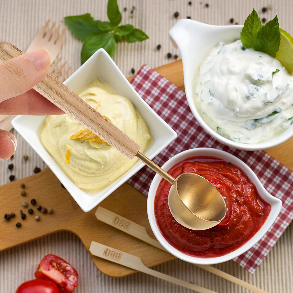 

2Pcs Measuring Spoon for Coffee and Baking Stainless Steel Milk Powder Scoop with Wooden Handle Kitchen Gadget Multifunctional