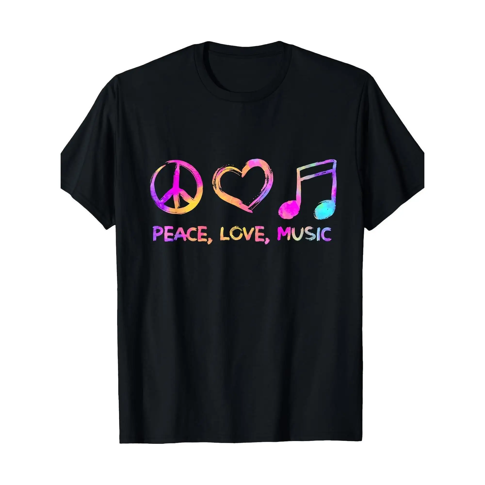 

Peace Love Music T-shirt Women Men Hippie Retro T-shirt Tie Dye Graphic Tee Colorful Peace Sign Music Note Festival Top