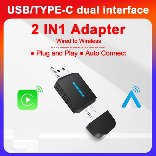 Imagen 1 del producto Nuevo 2 en 1 DongleAndroid Auto inalámbrico Carplay USB Bluetooth Wifi Plug and Play tipo c para Audi Benz Volvo VW Toyota Skoda Seat
