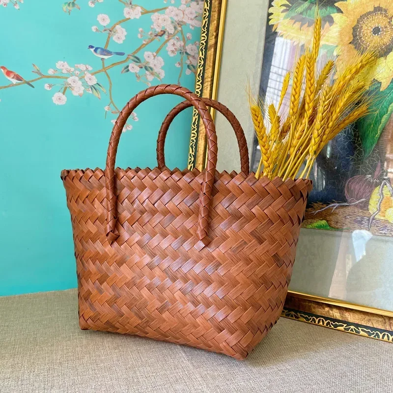 2024 New Fashion Casual Woven Handbag Solid Color Versatile Retro Straw Fashion Women's Bag Luxury Designer Handbag