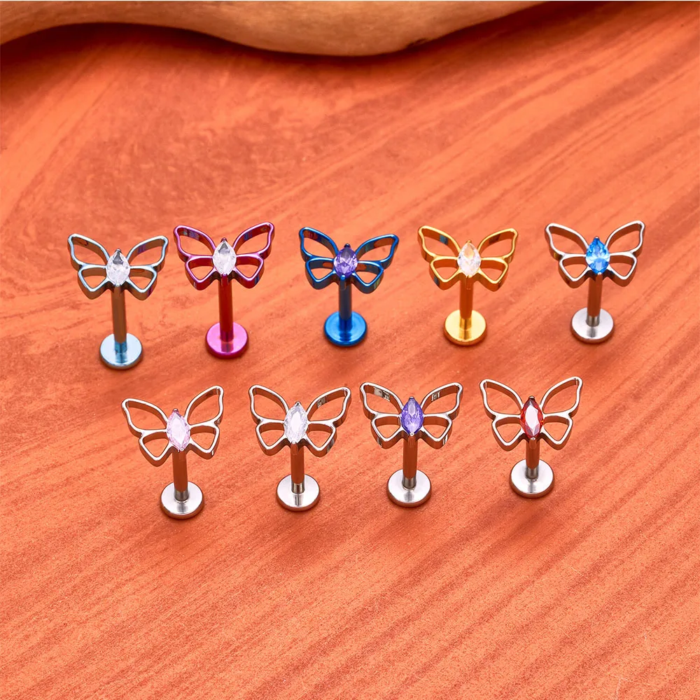 ASTM G23 Titanium Ear Cartilage Nail 16G Personalized Hollow Butterfly Women\'s Perforated Jewelry Internal Thread Earnail