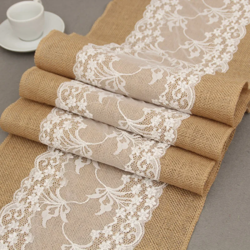 

Lace Burlap Table Runner, European Style Table Decor for Hotel, Wedding, Holiday & Party