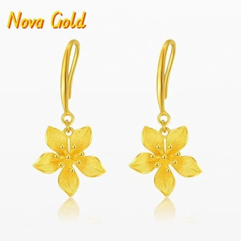 

Серьги NovaGlod Happy Wedding Three-Life Flower из золота 999 пробы для женщин, 24K — чистое золото AU999, многослойные лепестки, символизируют сладкую свадебную символику.