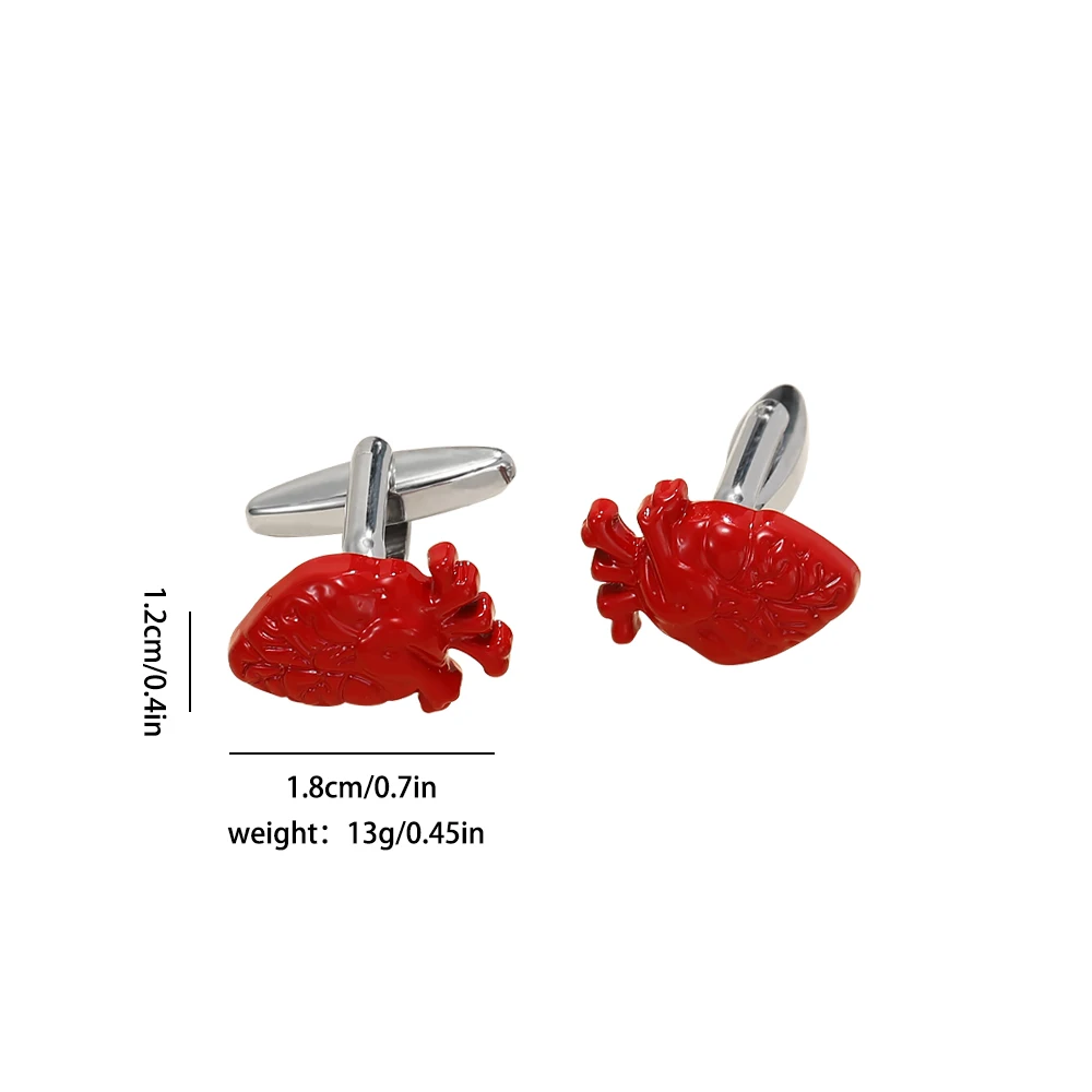2 قطعة أزرار أكمام رجالي على شكل قلب أحمر فاسق، تصميم تيكر، زر كم من المينا
