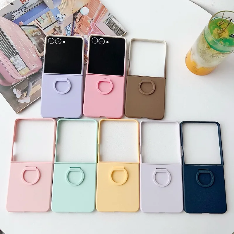 Hot Skin Feel Case For Samsung Galaxy Z Flip 8 7 FE 6 5 5G Business Fashion Ring Holder Protective Cover