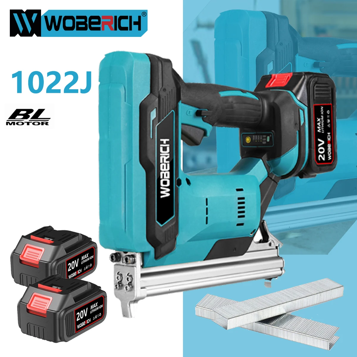 1022J Brushless Cordless Electric Nail Gun Stapler Nailer Woodworking + 2 SETS Nails Woodworking For Makita 18V battery