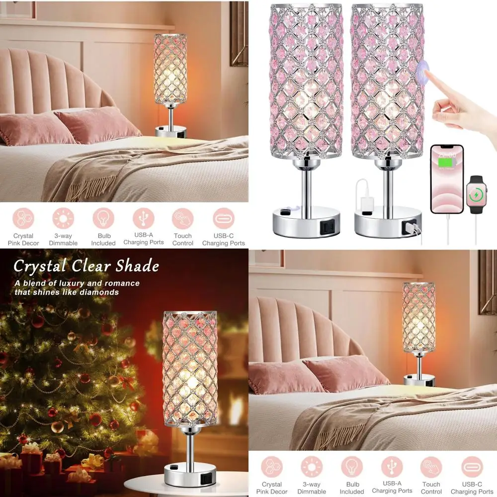 

3-Way Touch Dimmable Crystal Lamp Set for Bedroom, Living Room, or Office