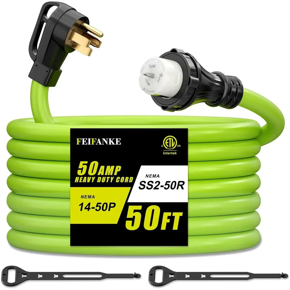50 Amp Generator Cord, 50 eet 50A RV Extension Cord with Locking Contor NEMA 14-50P to SS2-50R Heavy Duty STW 6/3+8/1 AWG Gauge