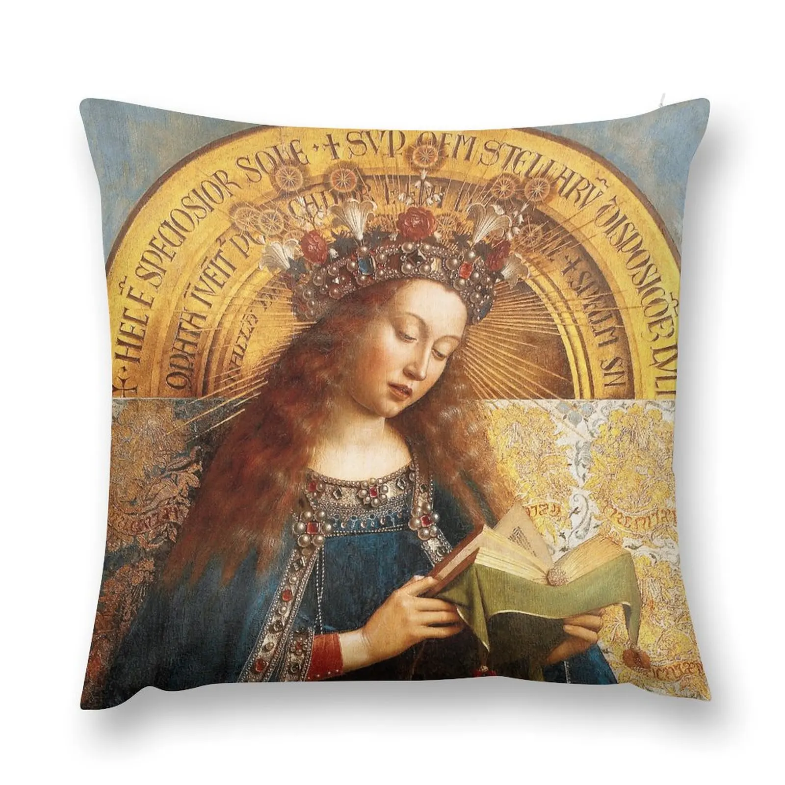 The Ghent Altarpiece (detail - Virgin Mary) Hubert and Jan Van Eyck Throw Pillow Decorative pillow case pillow