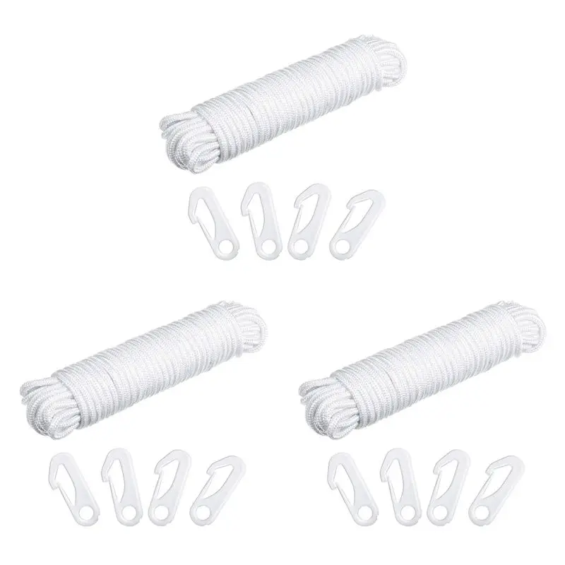 YLS-50 Feet X 1/4Inch Flag Pole Halyard Rope With 12 Pieces Flag Pole Hook Clips,Outdoor Flagpole Accessories Compatible