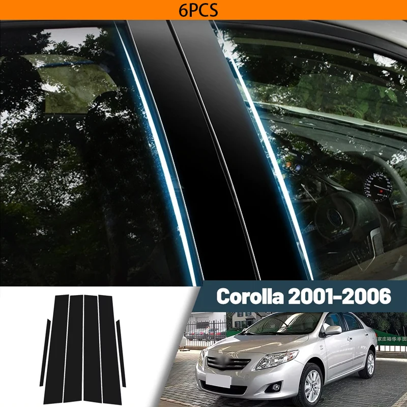 

Глянцевое черное углеродное волокно, оконная дверь, наклейка на стойку B C для Toyota Corolla 2001-2006 2002 2003 2004 2005