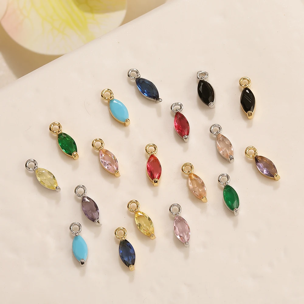 BenS 4*11mm Colorful oval charms for Jewelry making Brass cubic zirconia pendant handmade Jewelry materials accessories P73