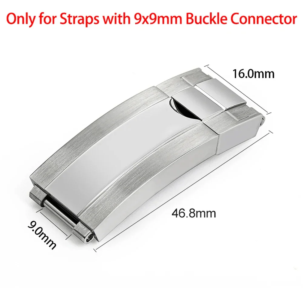 Watchdives 16mm Watch Clasp Solid Stainless Steel Brushed Double Pull Button for 9mm Pin Adjustable Watch Folding Safety Buckle image 2
