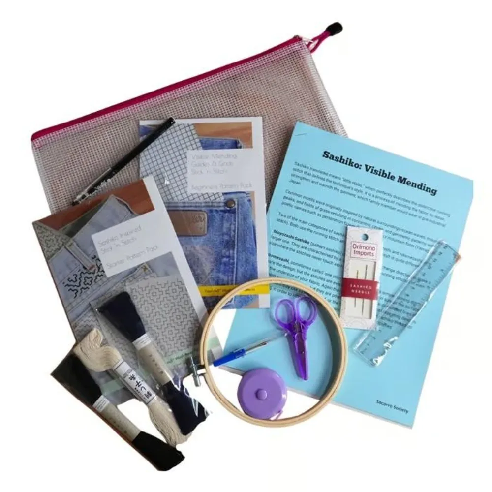 

With Sashiko Embroidery Booklet Visible Mending Kit Friendly Practical Sewing Tools DIY Textile Art Learning Stitch Placement