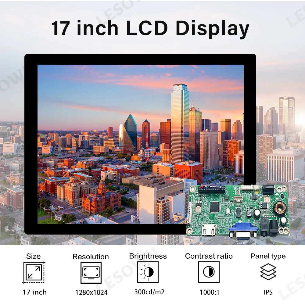 LESOWN 17in Monitor Panel LVDS 30Pin G+G Touchscreen No Driver Needed Módulo de Pantalla for Embedded Systems