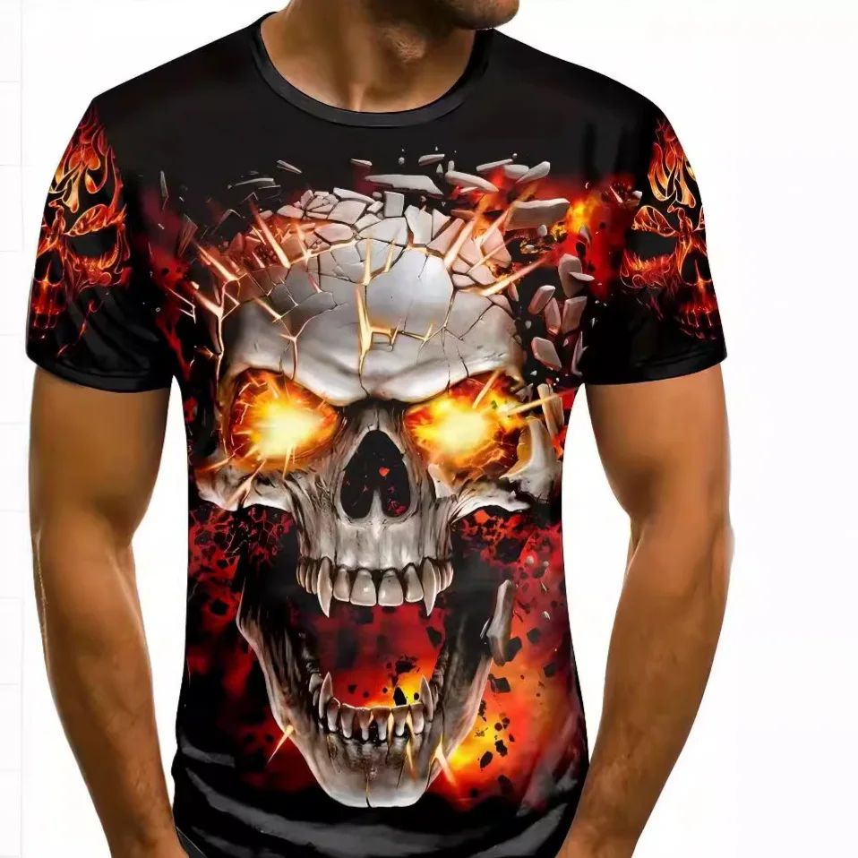 メンズ半袖Tシャツ,スカルプリント,3Dデジタル,快適,カジュアル,新品