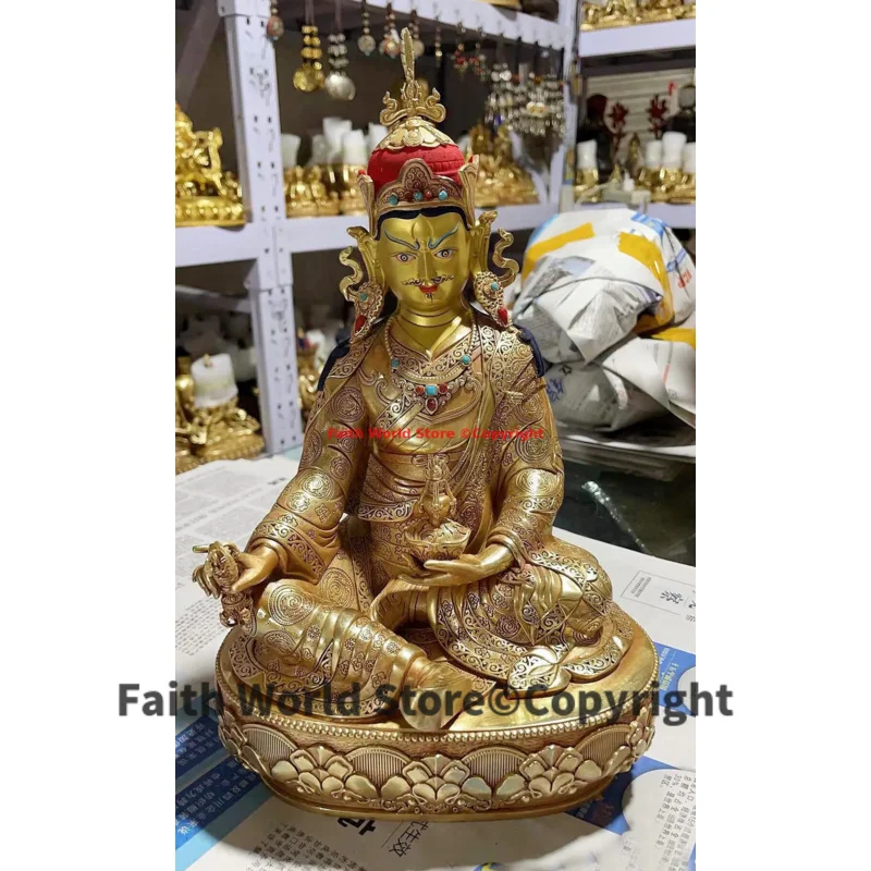 

5A GOOD # 2024 Buddhist Temple buddha statue Buddhism Guru Padmasambhava all-powerful buddha Gold plating copper statue large