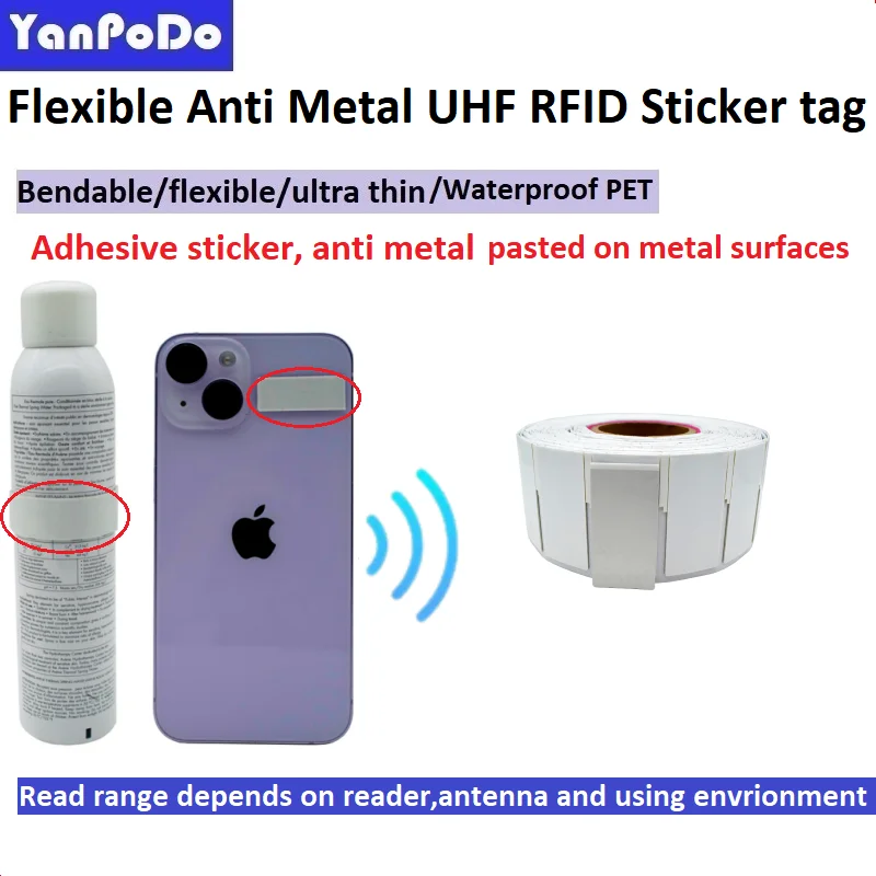 EPC Gen2 Waterproof Flexible Ultra Thin RFID Metal Tags Adhesive Sticker Anti Metal RFID UHF Tag M730/U8 Chip 865mhz 915mhz